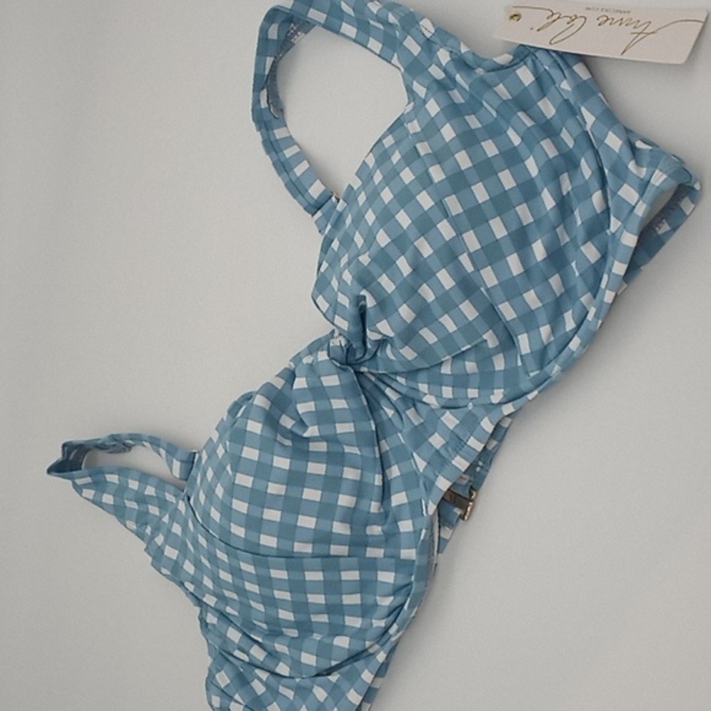 Anne Cole Gingham Retro Underwire Bikini Swim Top Blue White 22W